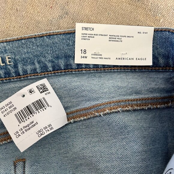 American Eagle Plus-Size Super High-Rise Stretch Straight Jeans Sz 18 - Picture 5 of 11